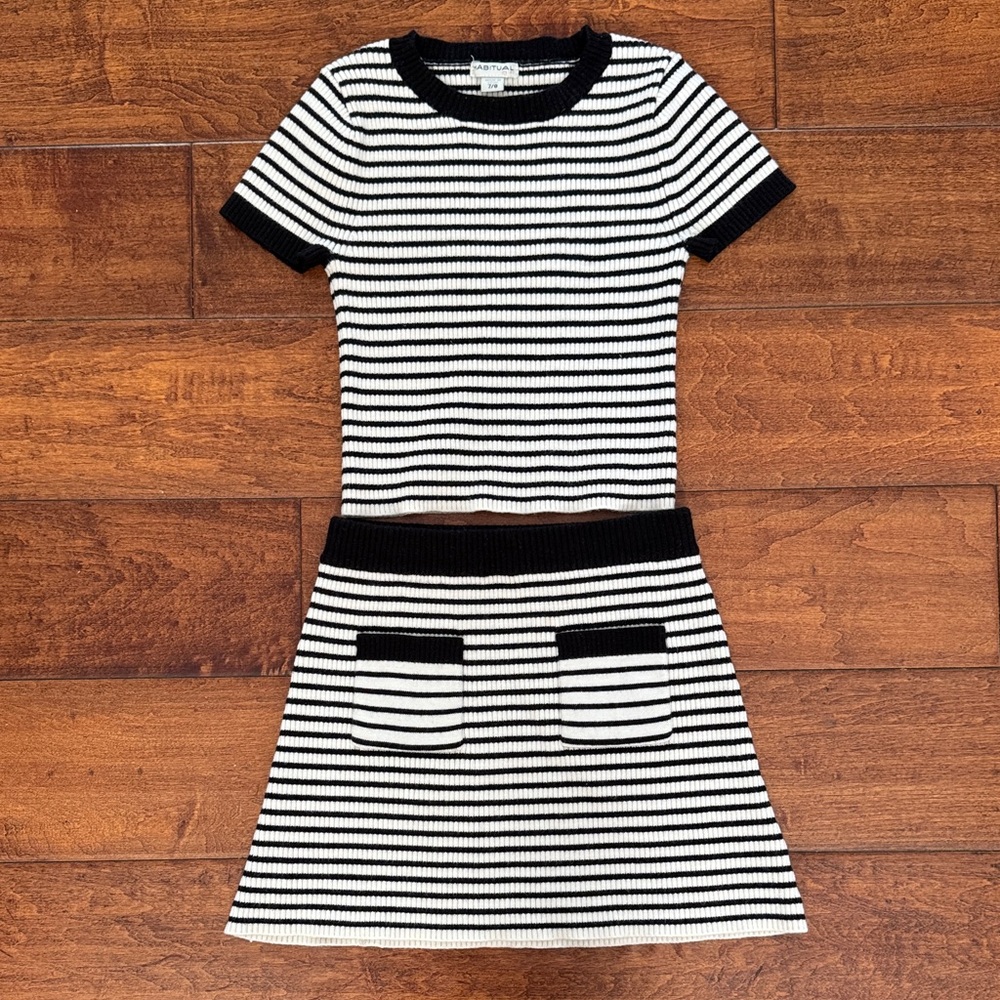 Habitual Two Piece Black and White Striped Casual Top & Skirt